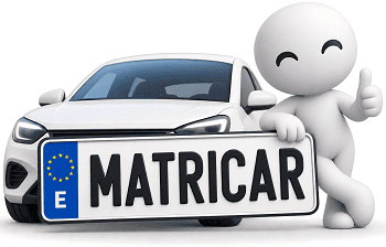 Ilustración 3D de Matricar con coche y matrícula española